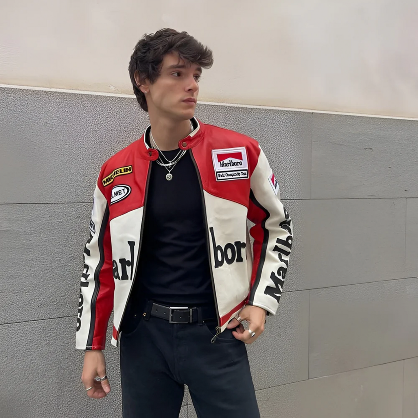 White MB Leather Racing Jacket | Unisex