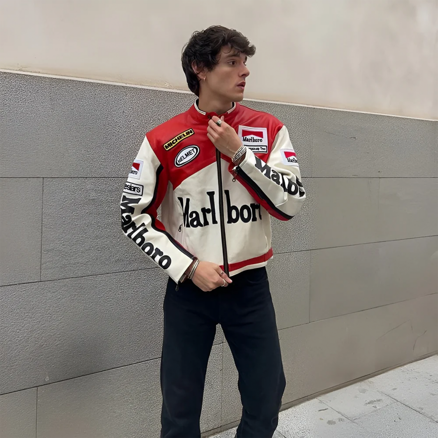 White MB Leather Racing Jacket | Unisex