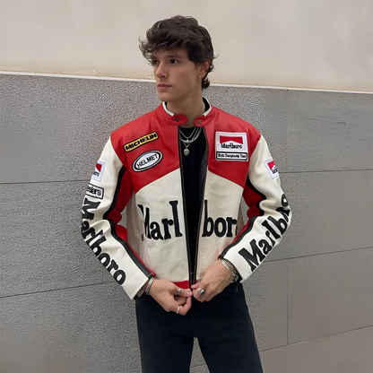 White MB Leather Racing Jacket | Unisex